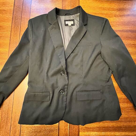 MERONA Black Button Up Blazer Striped Cuffs Size 14 - Picture 14 of 14